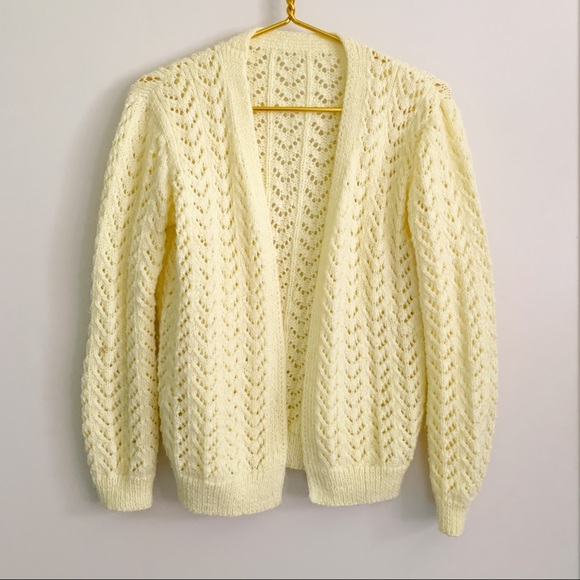Vintage Sweaters - Vintage Pointelle Knit Cardigan S